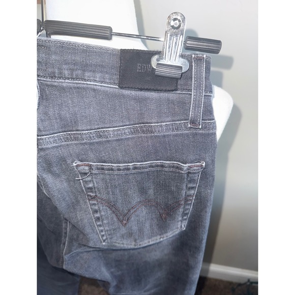 EDWIN Women's Black High Rise Straight Leg Raw Hem Denim Jeans - Picture 5 of 9